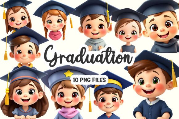 Cute 3D Graduation Kid Clipart