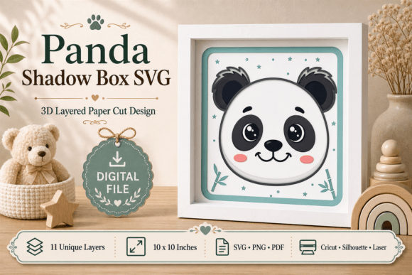 Panda Shadow Box Svg 3d Layered