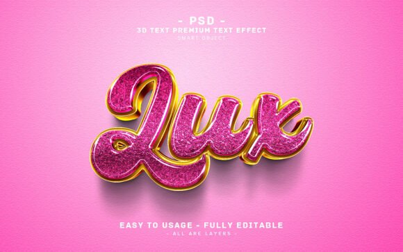 Pink and Gold Glitter 3D Text Effect
