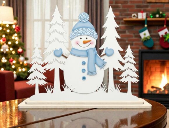 Snowman Winter Scene 3D Laser Cut SVG